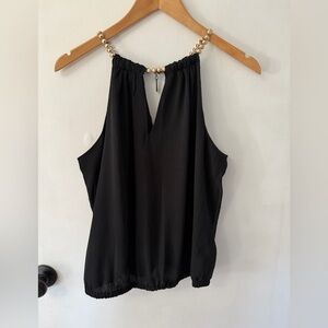 Bebe Black Sleeveless Top with Gold Accents